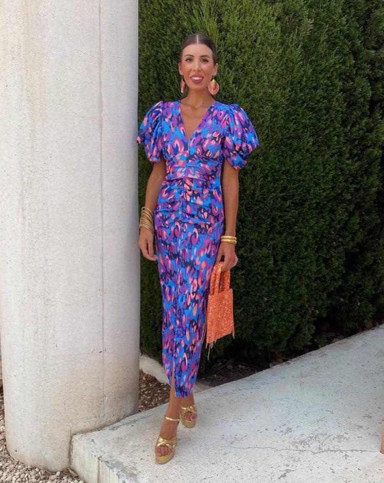 Aurora™ | Vibrant Midi Dress with Puff Sleeves | Design