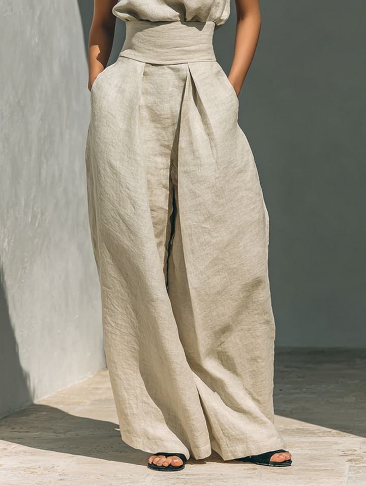 Aurora | Ensemble Co-Ord Large Jambe Beige Détendu sans Manches | Signature