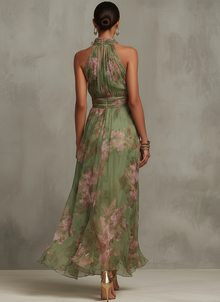 Serena — Elegant Floral Chiffon Halter Maxi Dress | Luxe
