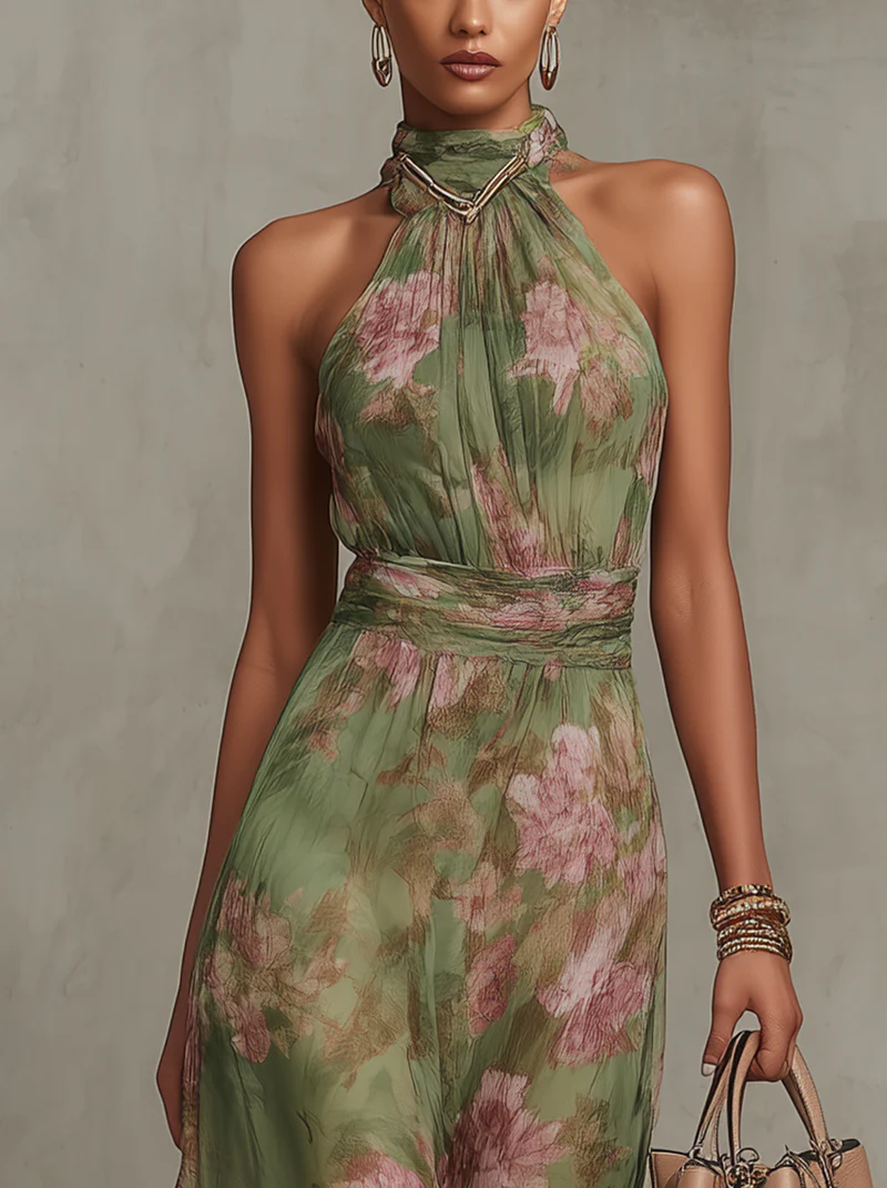 Serena — Elegant Floral Chiffon Halter Maxi Dress | Luxe