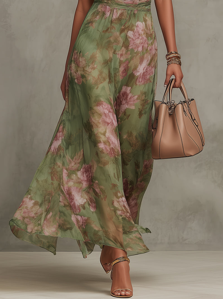 Serena — Elegant Floral Chiffon Halter Maxi Dress | Luxe