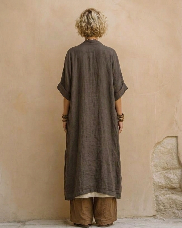 Giulia - Three-Piece Bohemian Nomad Set in Dark Gray and Brown with Tribal Pattern | Original