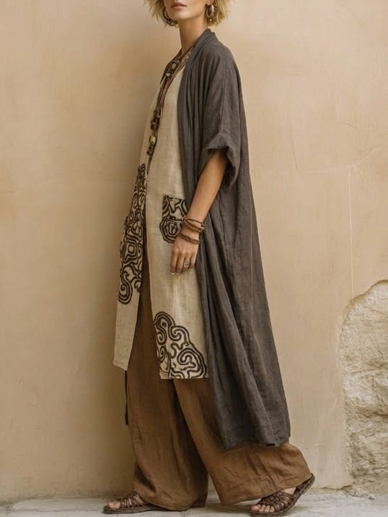 Giulia - Ensemble Nomade Bohème en Trois Pièces en Gris Foncé et Marron avec Motif Tribal | Original
