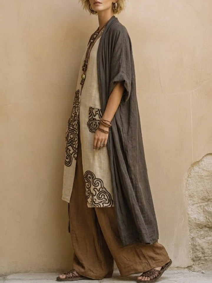 Giulia - Ensemble Nomade Bohème en Trois Pièces en Gris Foncé et Marron avec Motif Tribal | Original