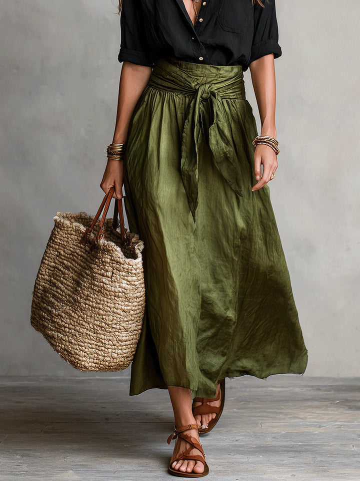 Vera™ | Ensemble Deux Pièces : Haut Noir et Jupe Midi Verte Olive | Boutique
