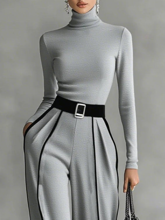 Solana - Ensemble à manches longues avec col roulé et pantalon large avec ceinture | Boutique