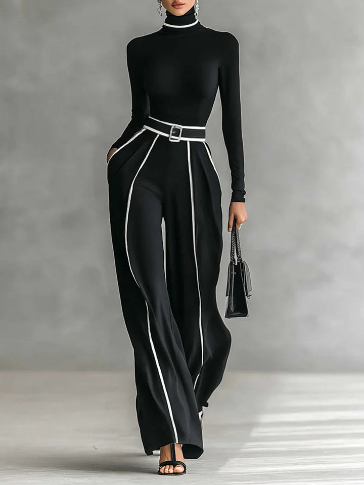 Solana - Long Sleeve Turtleneck and Wide Leg Pants Set with Belt | Boutique