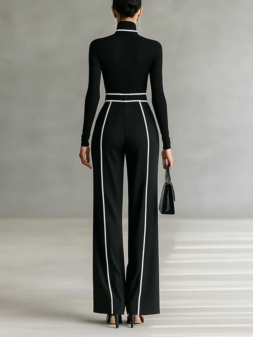 Solana - Long Sleeve Turtleneck and Wide Leg Pants Set with Belt | Boutique