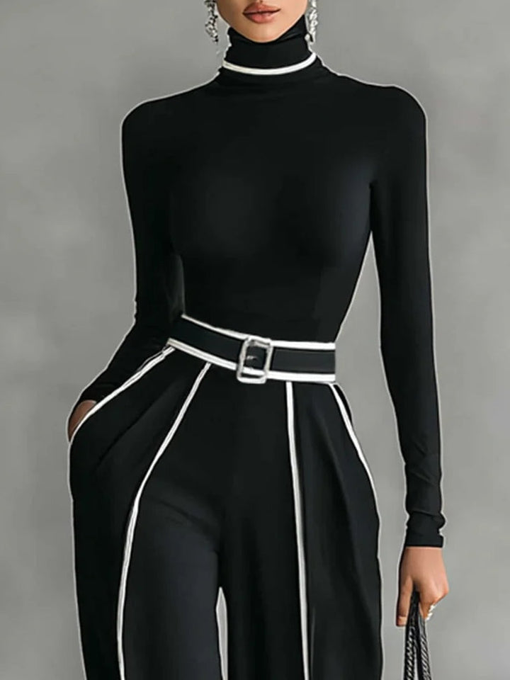 Solana - Long Sleeve Turtleneck and Wide Leg Pants Set with Belt | Boutique