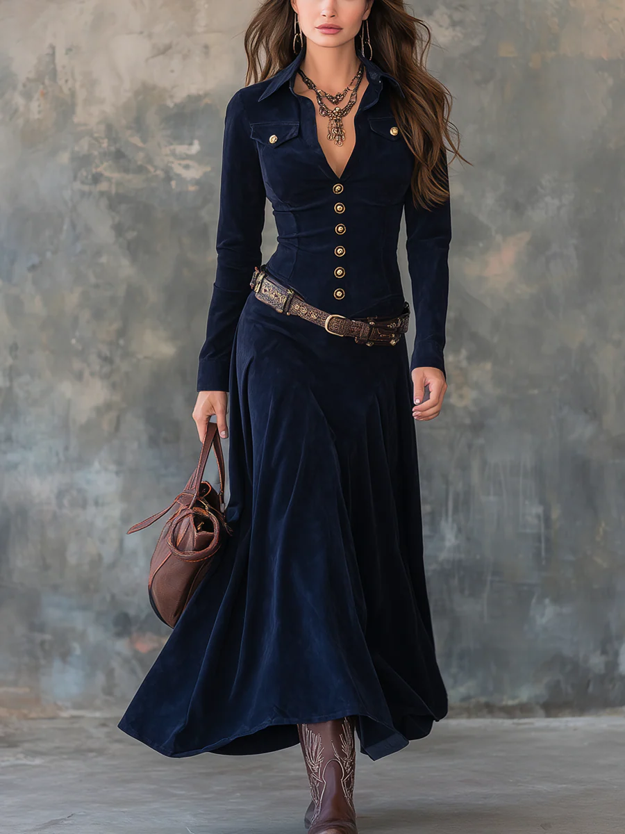 Mavis™ Elegant Suede Maxi Dress + FREE belt | Signature