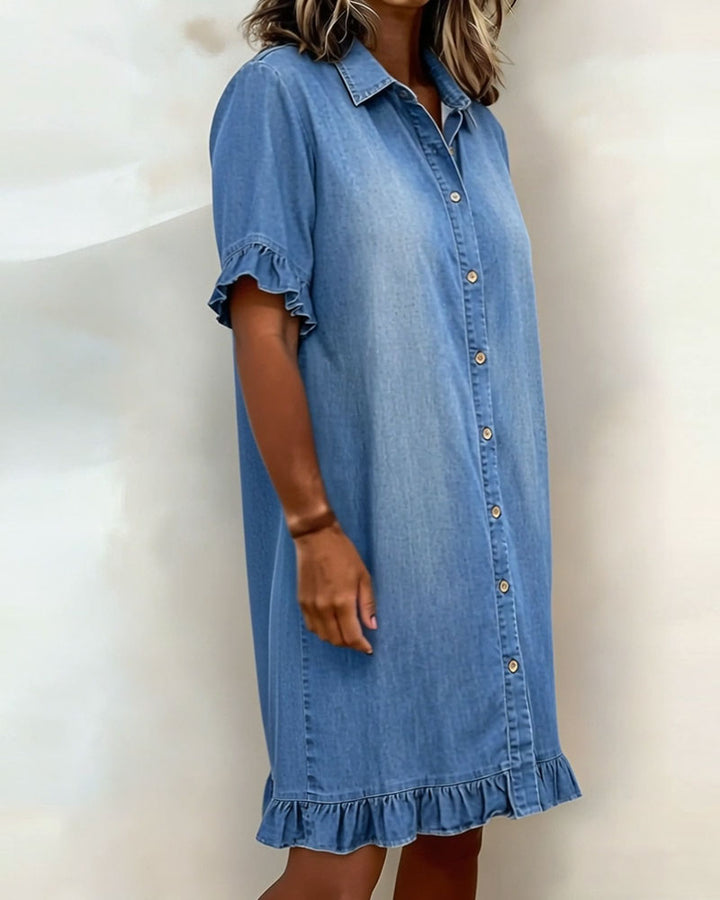 Belinda| Robe en denim confortable avec fronces flatteuses