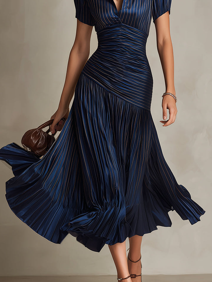 Adriana - Retro Striped Satin Midi Dress | Boutique