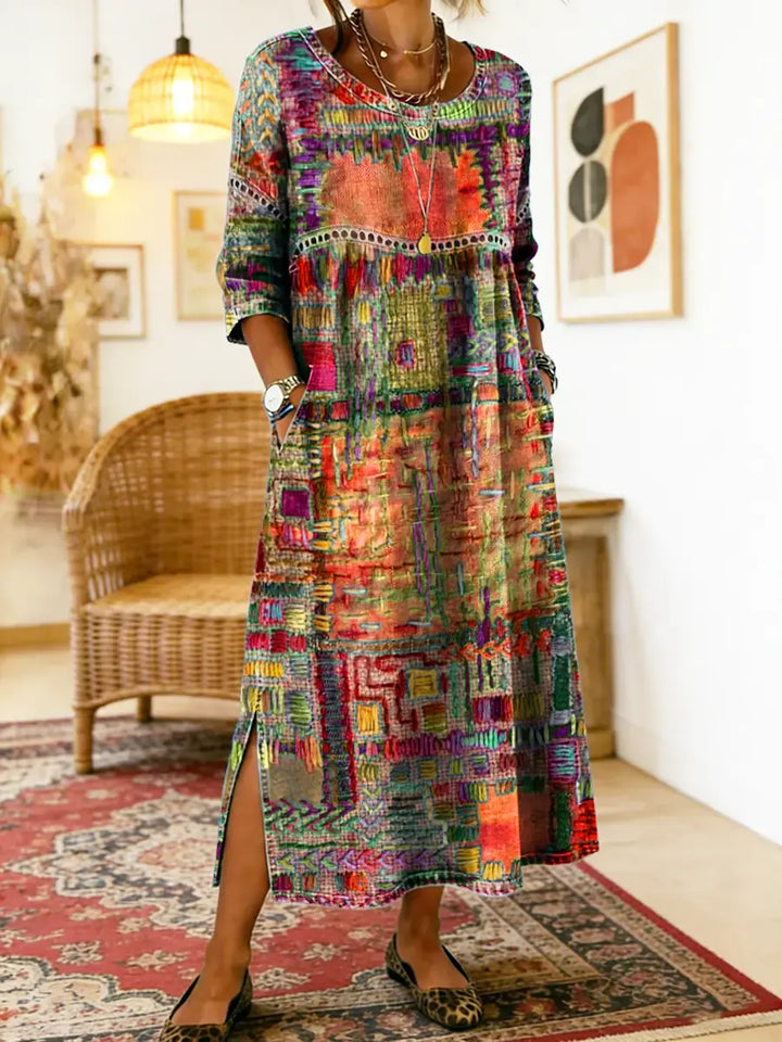 Manuela | Vestido Denim con Patchwork Étnico | Collection