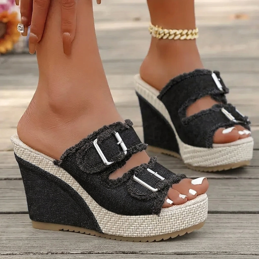 Atelier | Fray Edge Wedge Sandals | Label