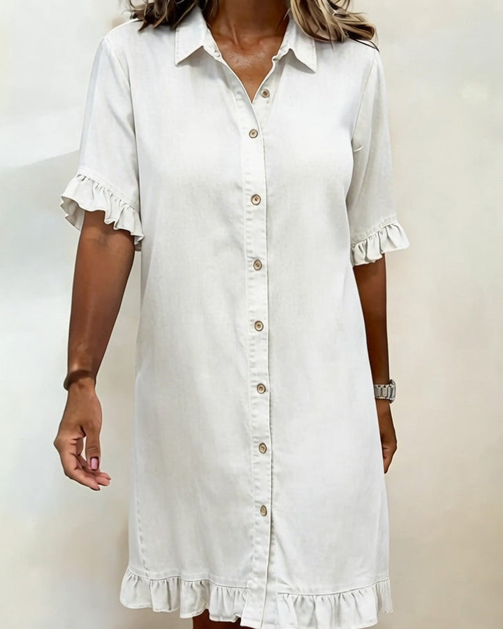 Belinda| Comfortable denim dress with flattering ruching | House