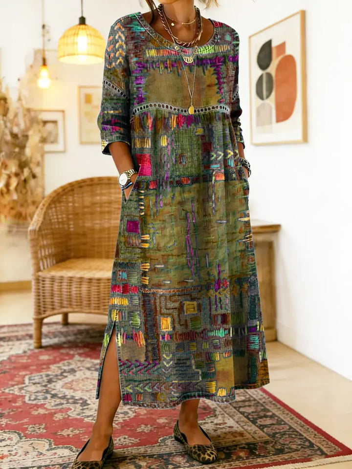 Manuela | Robe en Denim avec Patchwork Ethnique | Collection