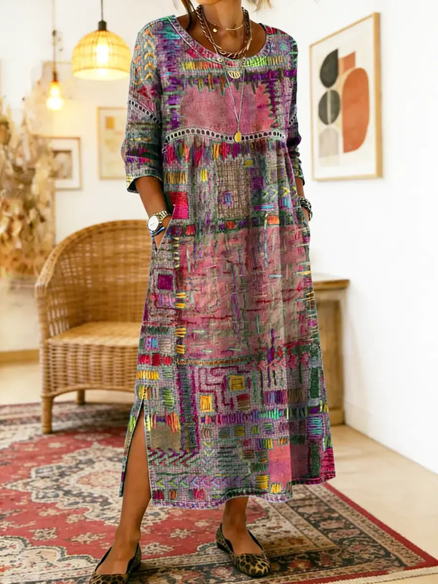 Manuela | Robe en Denim avec Patchwork Ethnique | Collection
