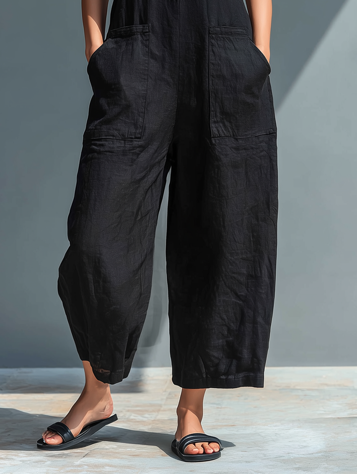 Sleeveless Minimalist Jumpsuit for Women with High Collar and Buttons | Boutique