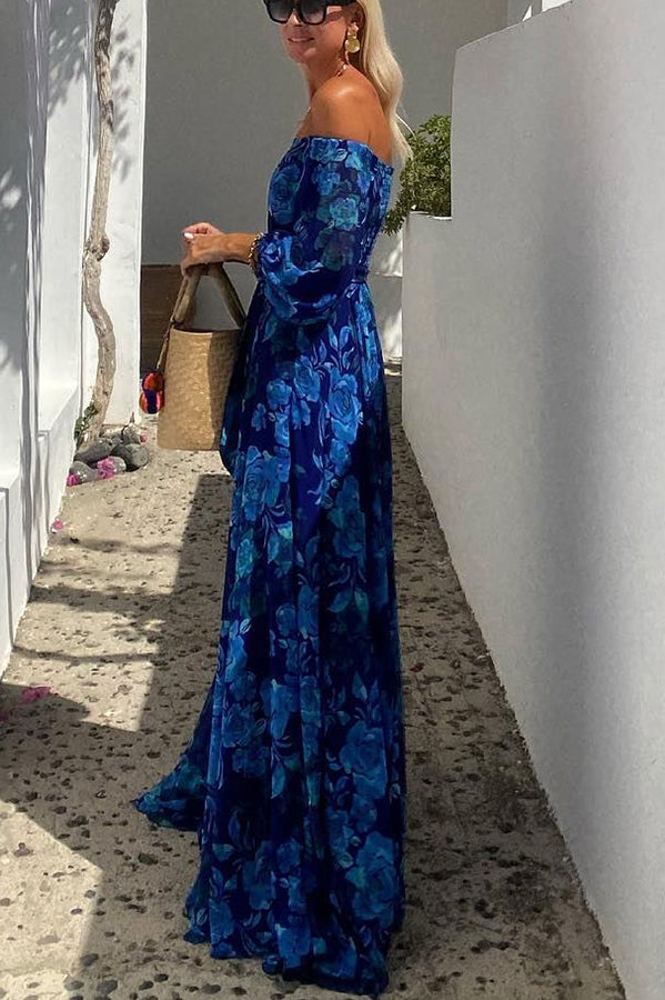 Luna | Robe longue à imprimé floral ou | Étiquette