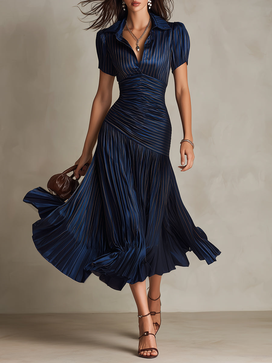 Adriana - Robe Midi Satin Rayée Rétro | Boutique