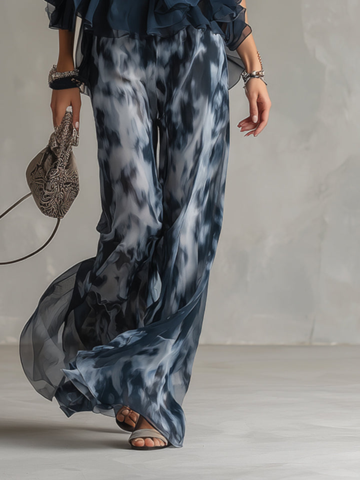 Ludovica | Stylish Navy Halter Top and Wide-Leg Printed Set | Collection