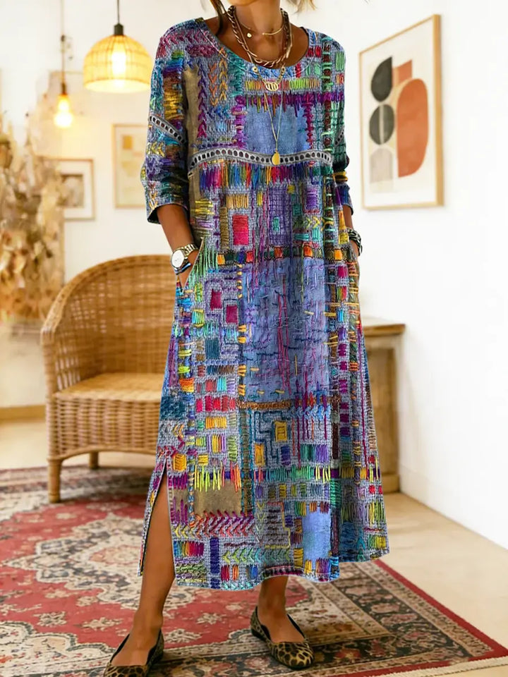 Manuela | Vestido Denim con Patchwork Étnico | Collection