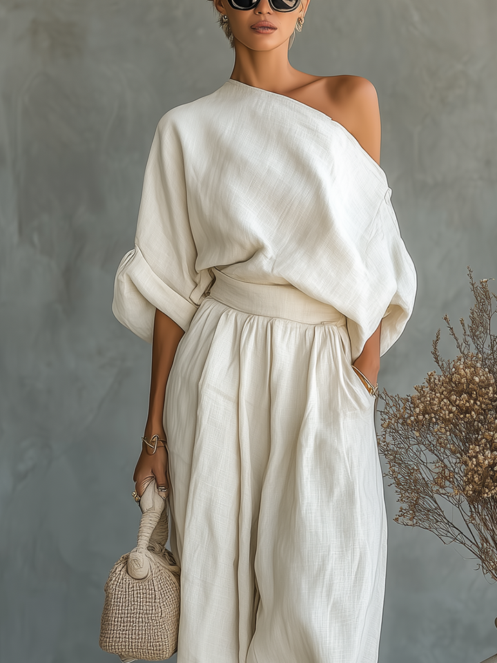 Lisa | Haut doux à épaules dénudées et ensemble de pantalons fuselés | Boutique