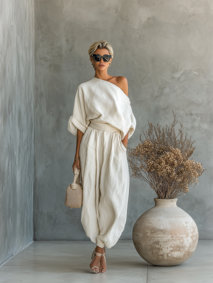 Lisa | Haut doux à épaules dénudées et ensemble de pantalons fuselés | Boutique
