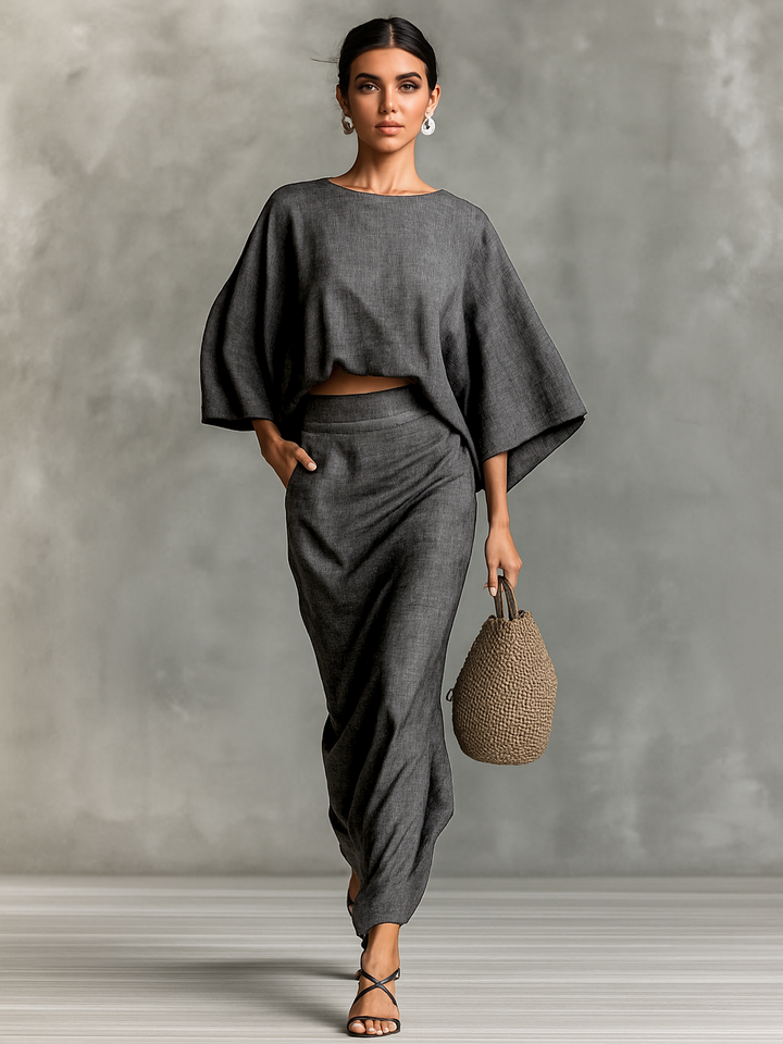 Selene | Ensemble Deux-Pièces Top Batwing Doux et Jupe Maxi | Boutique