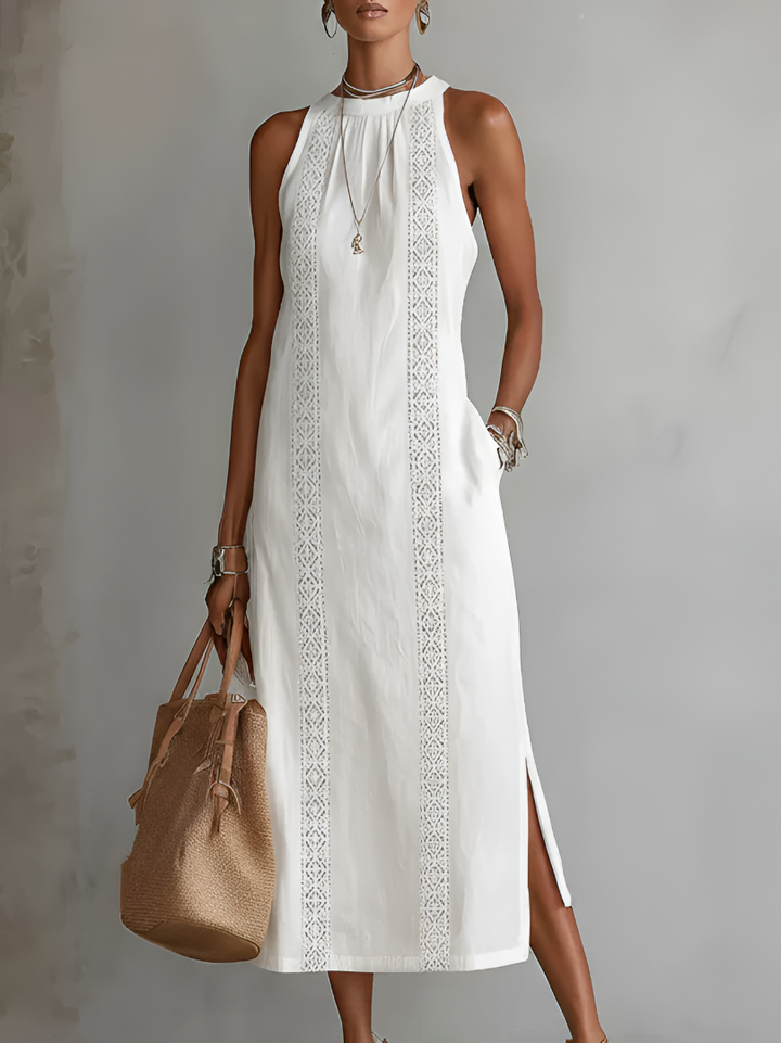 Jimena | Relaxed Embroidered Mandarin Collar Midi Dress | Exclusive