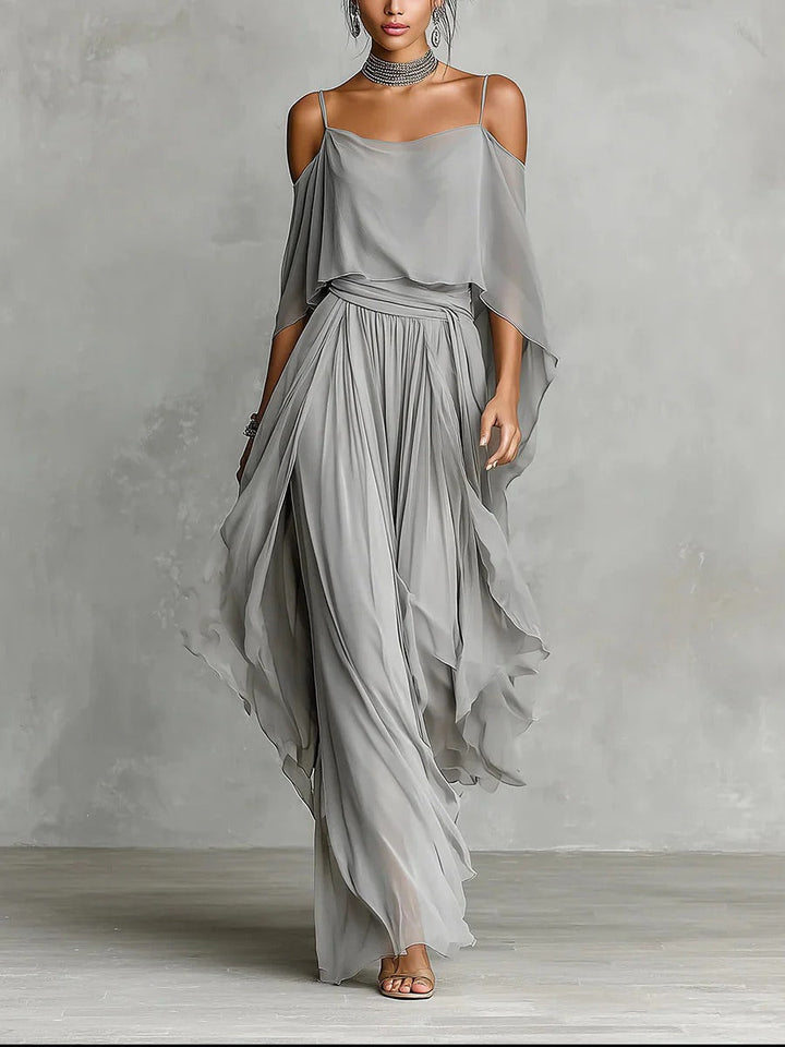 Isabela | Gray fluid set with spaghetti strap top and lightweight pants | House