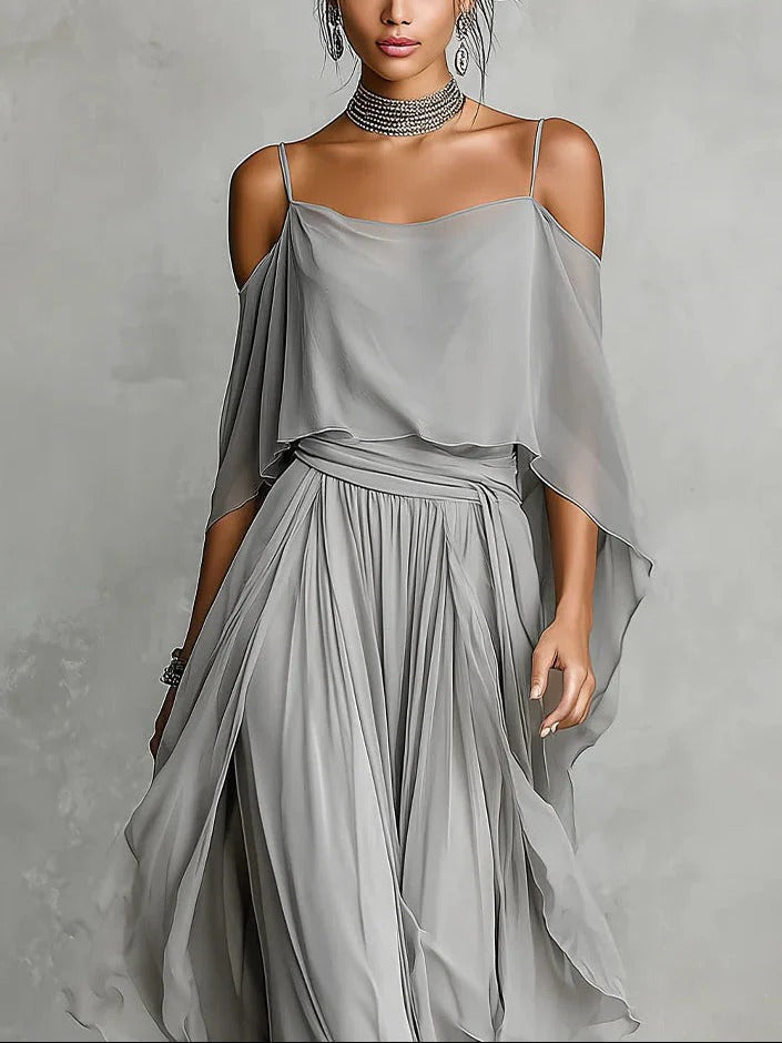 Isabela | Gray fluid set with spaghetti strap top and lightweight pants | House