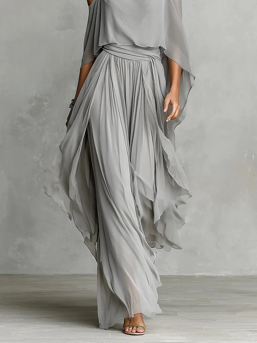 Isabela | Ensemble fluide gris avec top à bretelles spaghetti et pantalon léger | Maison
