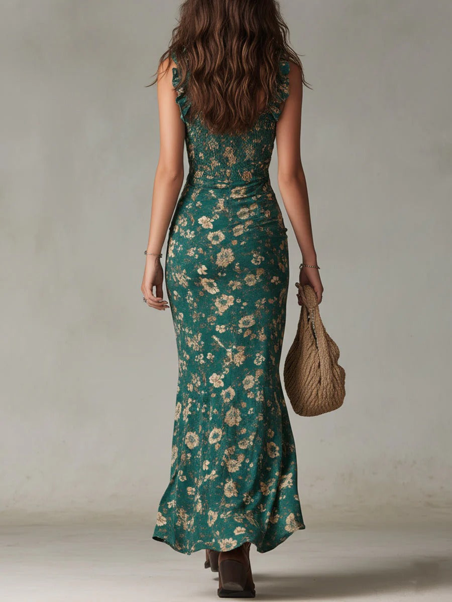 Zara | Bohemian Floral Ruched Maxi Dress with Side Slit | Style
