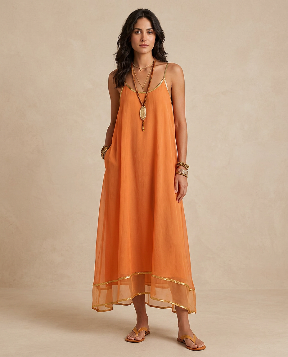 LILIANA | Abito Tulle Apricot con Lacci | Craft