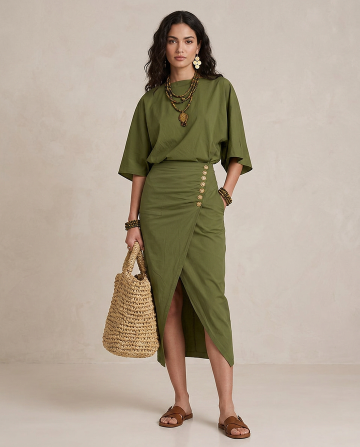 MARTA | Robe Midi Boho Vert Olive | Atelier