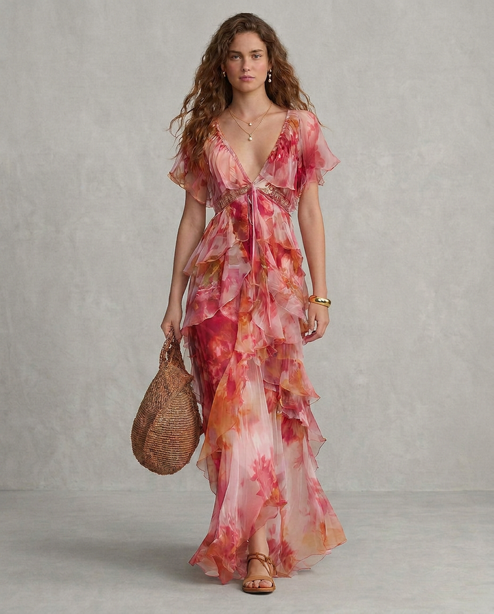 LUNA | Abito Boho Floreale con Balze | Exclusive