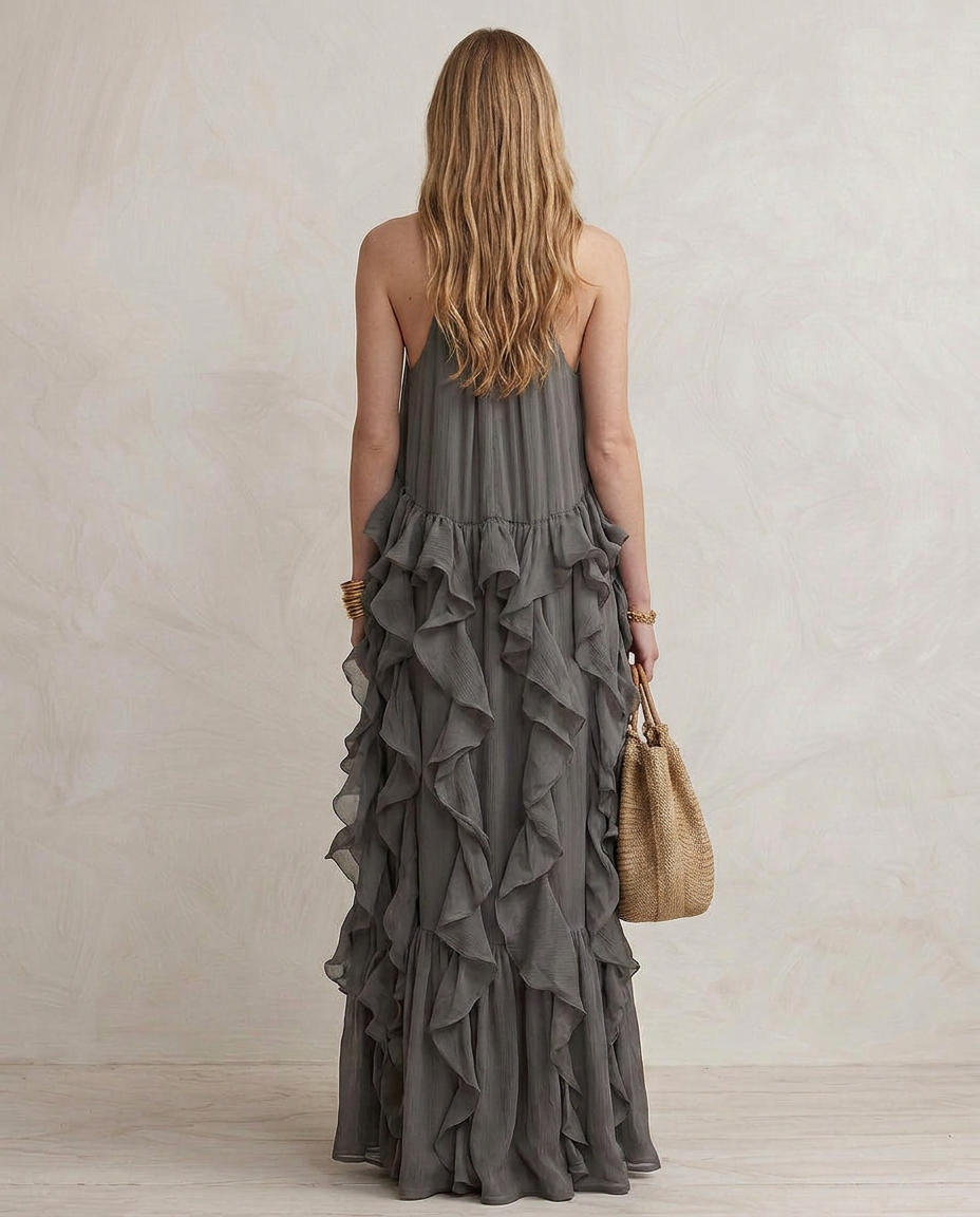 SERENA | Maxi Abito Grigio con Balze | House