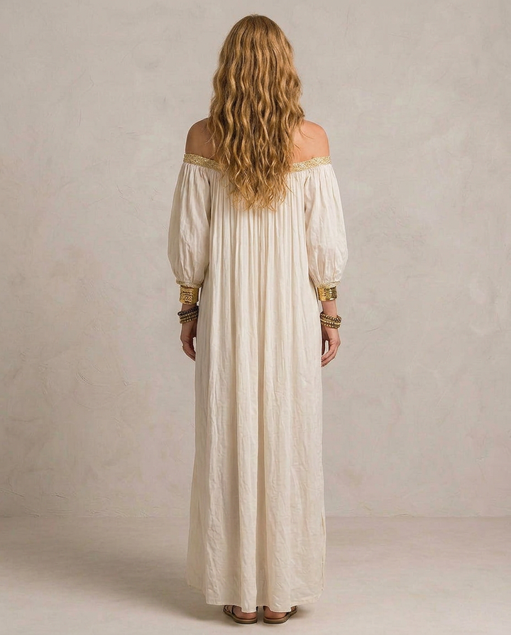 ISABELLA | Maxi Abito Boho Plissé Avorio | Gallery