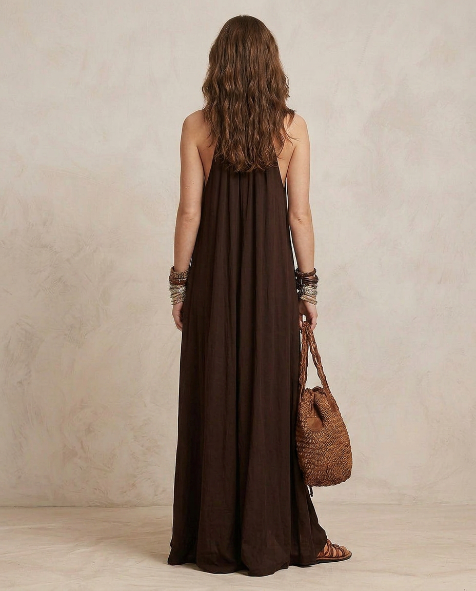 CAMILLA | Maxi Abito Halter Marrone Scuro | Workshop