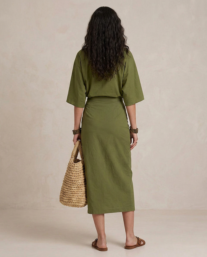 MARTA | Midi Abito Boho Verde Oliva | Atelier