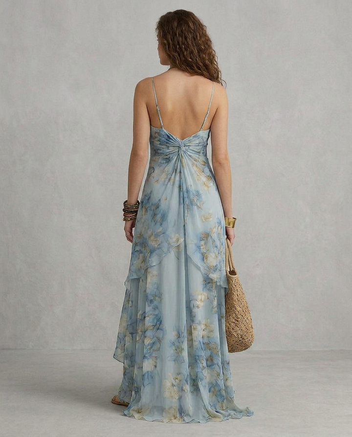 ELISA | Maxi Slip Dress Floreale Azzurro | Edition