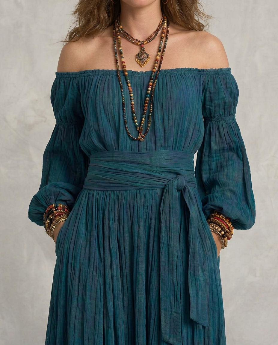ARIANA | Maxi Abito Spalle Scoperte Teal | Style