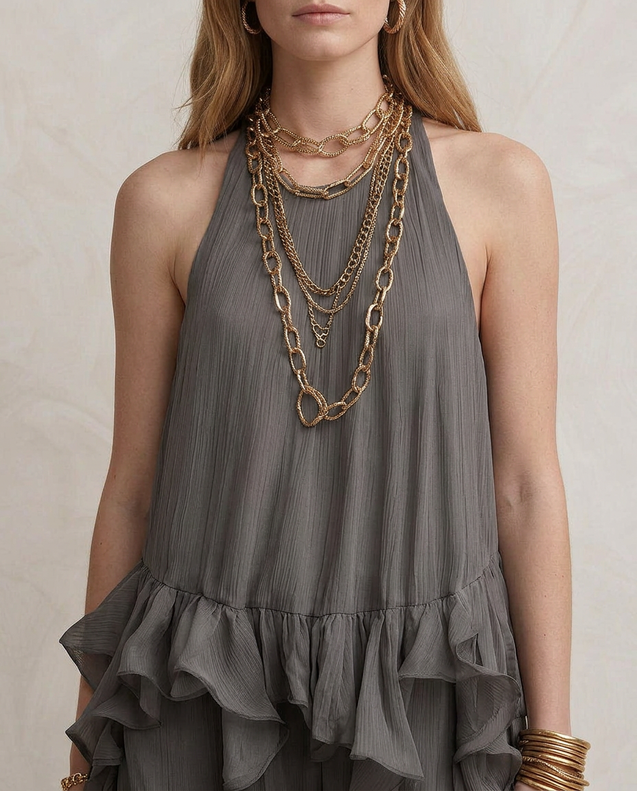 SERENA | Maxi Abito Grigio con Balze | House