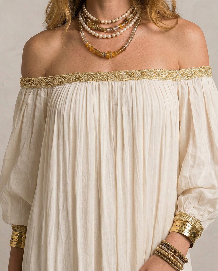 ISABELLA | Maxi Robe Boho Plissée Ivoire | Galerie