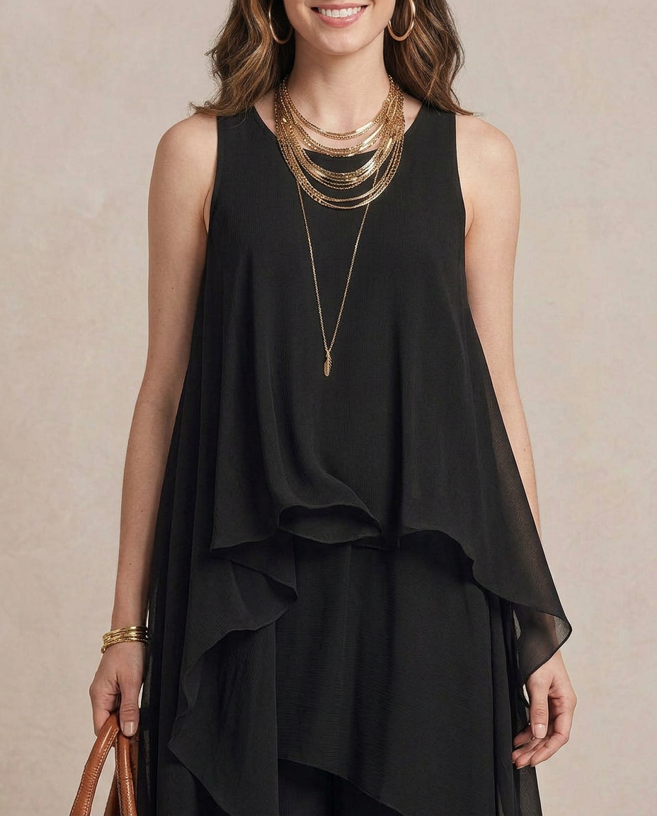 NOEMI | Maxi Robe Boho en Chiffon Superposé Noir | Signature