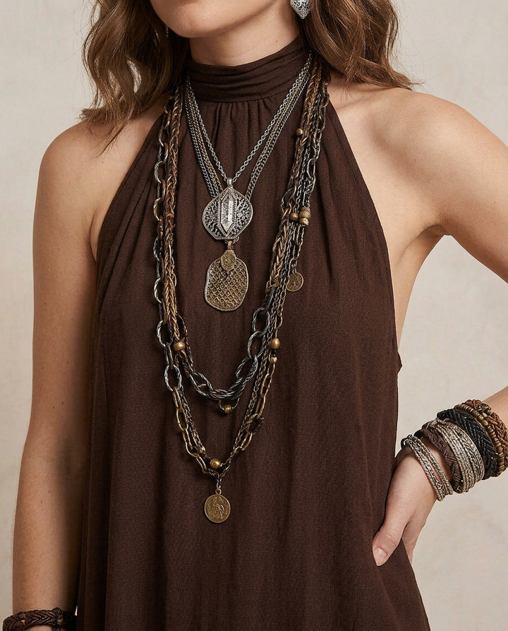 CAMILLA | Maxi Robe Halter Marron Foncé | Atelier