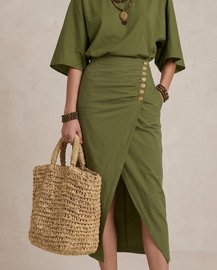 MARTA | Robe Midi Boho Vert Olive | Atelier