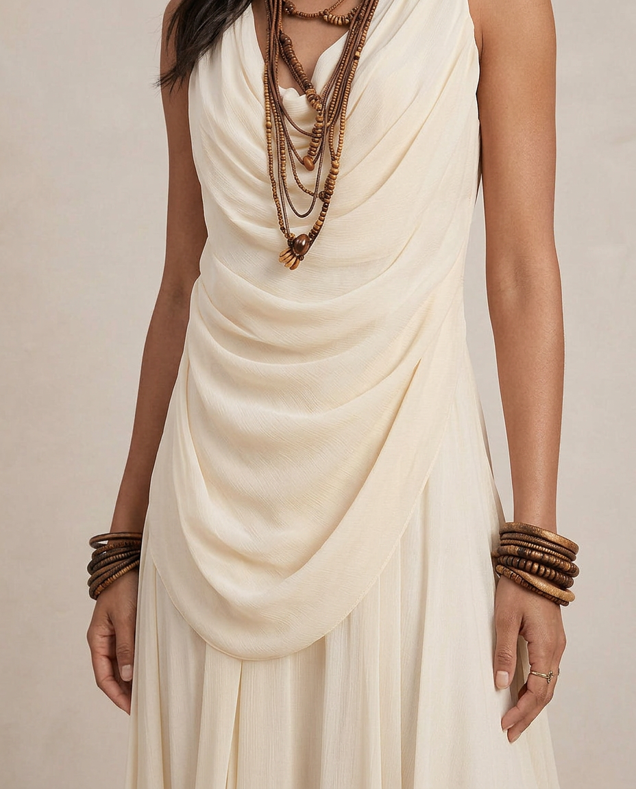CLARA | Maxi Abito a Balze Crema | Series