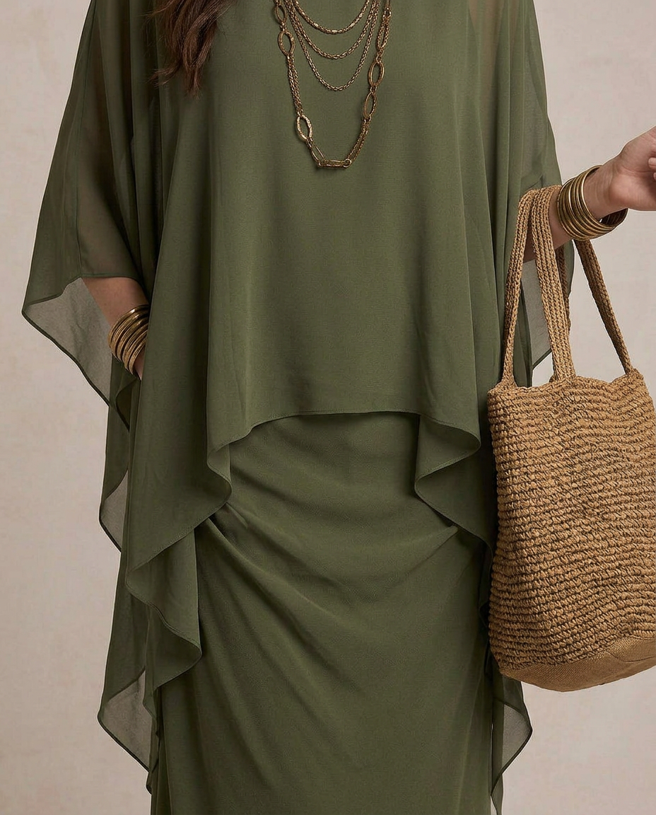 LIA | Maxi Abito Layered Verde Oliva | Label
